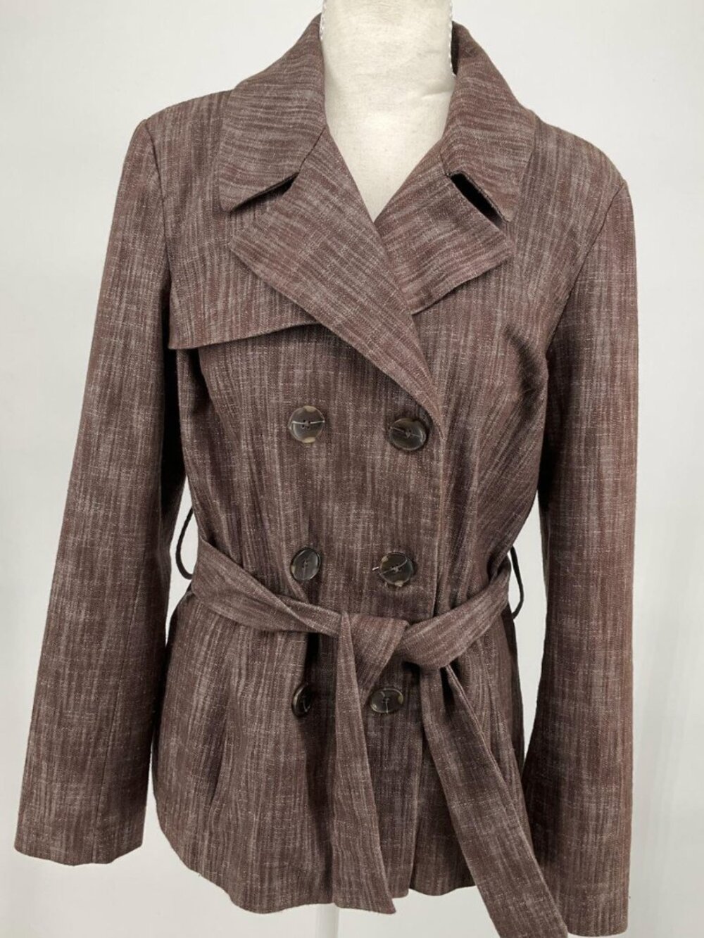 Sandro Sportswear Brown Textured Double Breasted Belted Blazer Jacket Size M